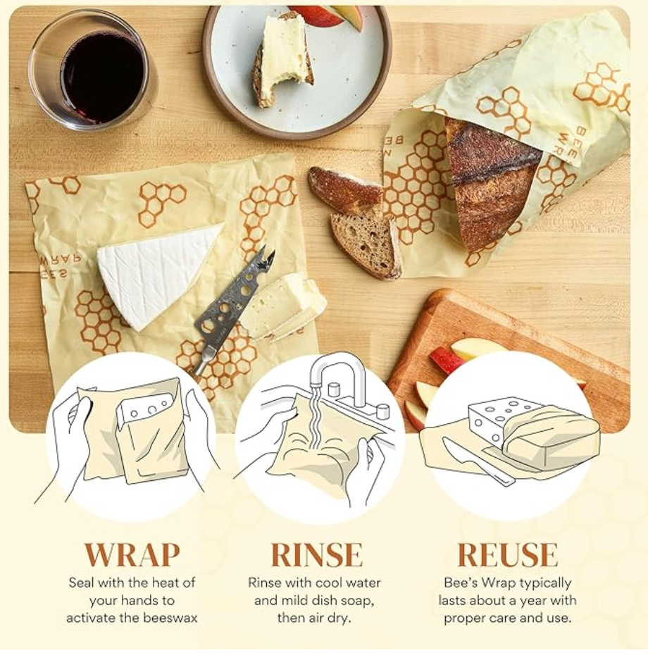 Reusable Beeswax Wraps for Food (3-pack)